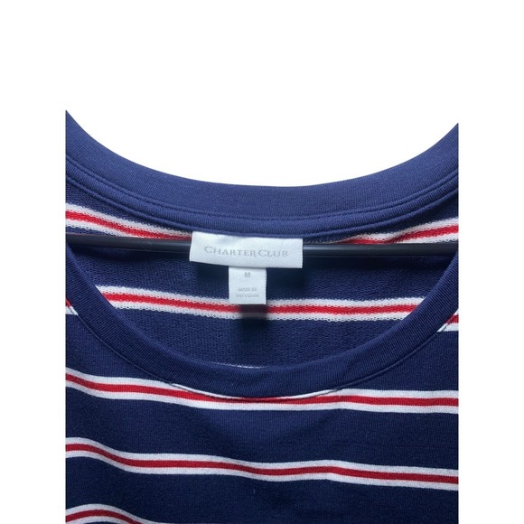 NWOT. Charter Club Womens Medium Striped Dress Drawstring Waist Pockets - Picture 2 of 6